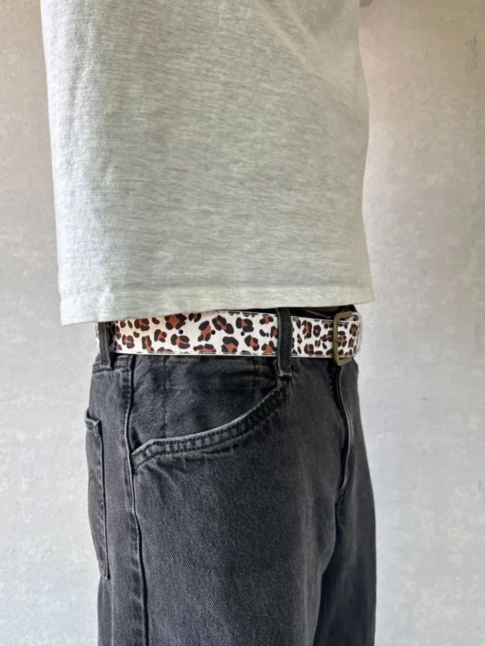 White Cheetah Leopard Faux Pony Hair Belt Brass Buckle